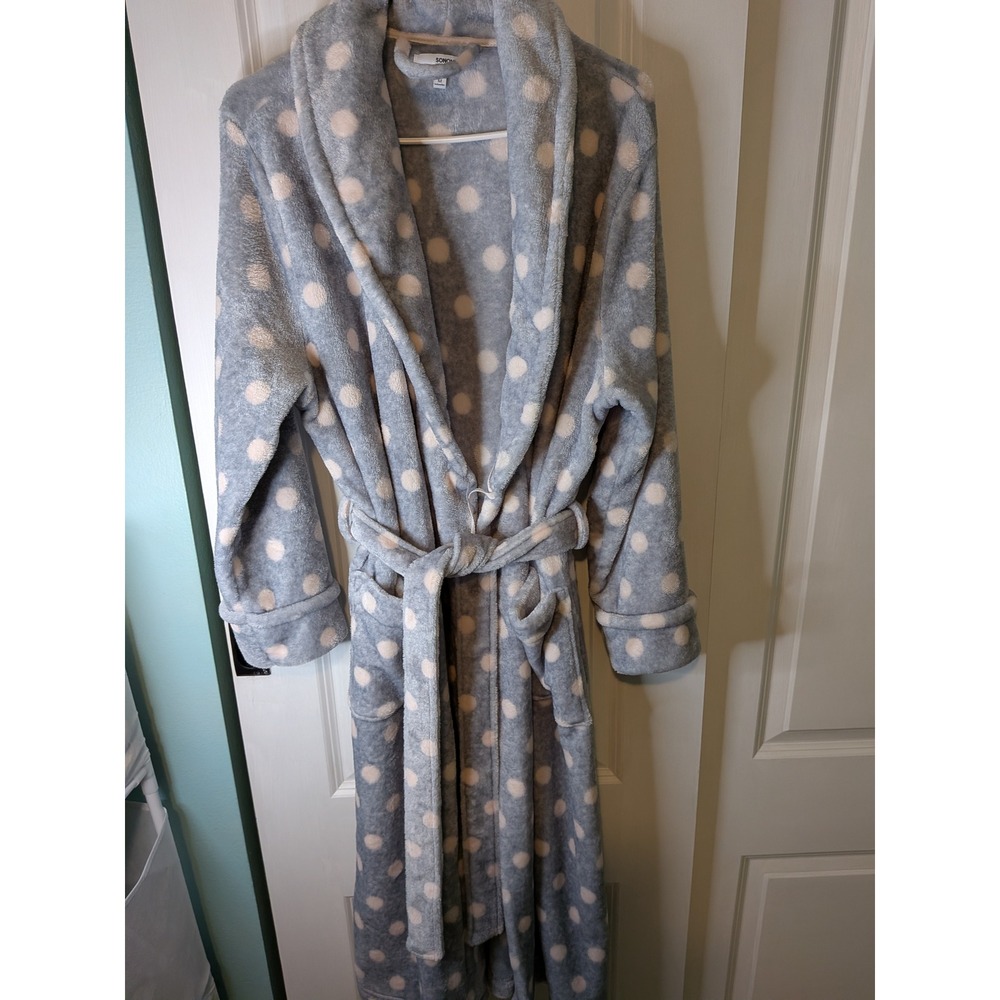 Sonoma Goods For Life Womens Grey Polka Dot Faux Fur Plush Wrap Robe Size M